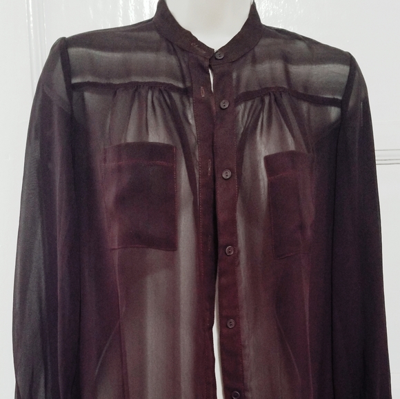 90s Sheer Deep Burgundy Blouse - Picture 2 of 5